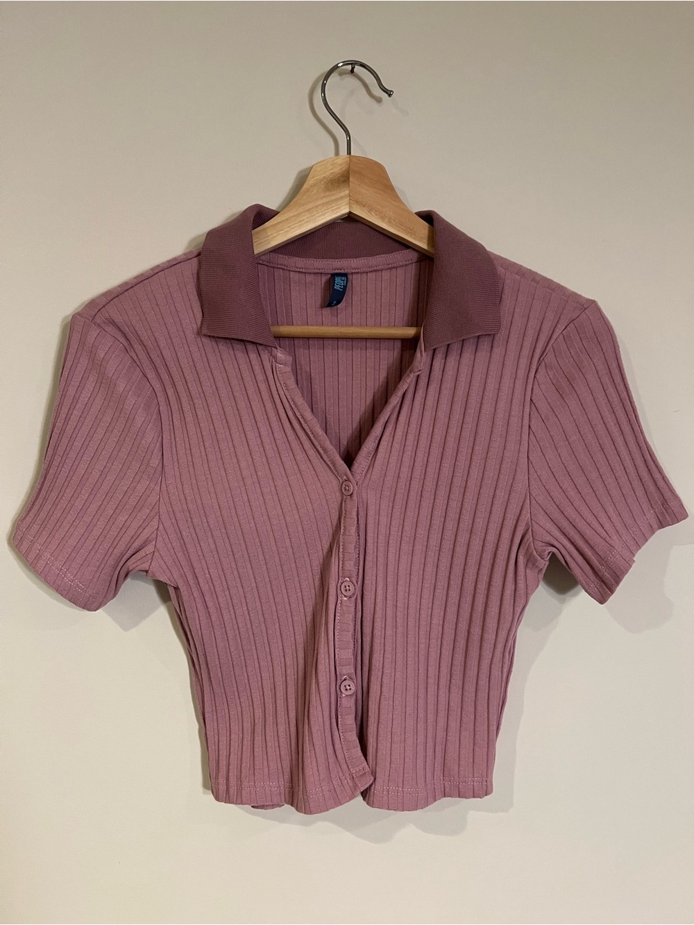 Ribbed Polo Crop Top in Dusty Rose - Women
